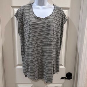 Athleta Cloudlight Stratus Short Sleeve Striped Black & White Shirt LT